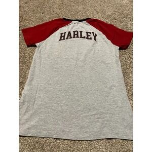 Harley Davidson Womens Small Gray Red Raglan Ringer Graphic T-Shirt Biker Tee